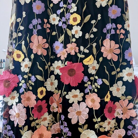 Lulus Thriving Poise Black 3D Floral Embroidered Tie-Strap Maxi Dress Size Small - Picture 8 of 10